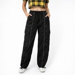 Refuge Black Contrast Stitch Cargo Pants Womens Small Gorpcore Utilty Y2K Grunge